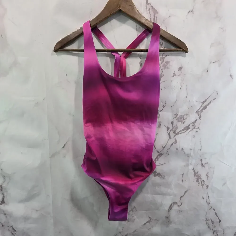 Athleta Swim Suit Womens XXS 2XS Pink Racerback Bathing One Piece Malibu Ombre